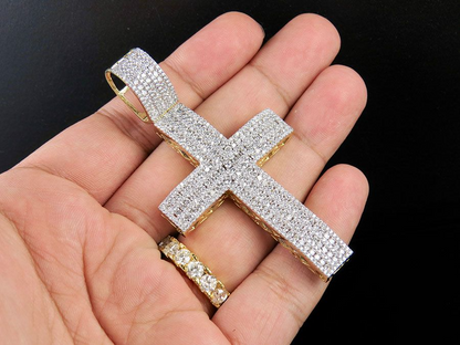 10k Lab Grown Diamond 3 Inches Iced Cross Pendant