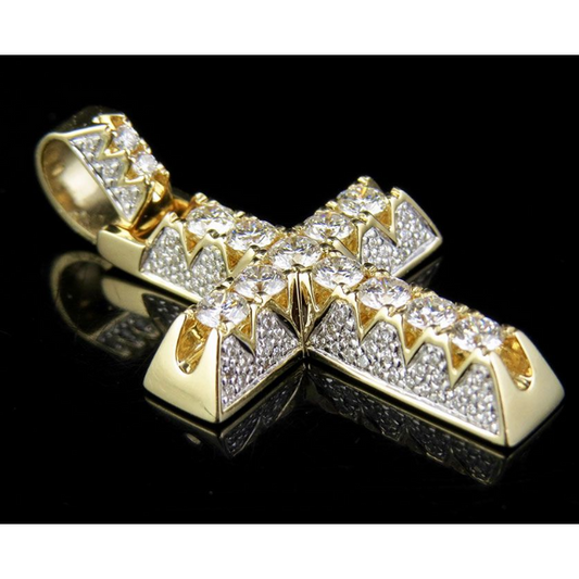 1.25 Inch Lab Grown Diamond 3D Solitaire One Row Cross Pendant