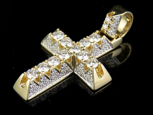 1.25 Inch Lab Grown Diamond 3D Solitaire One Row Cross Pendant