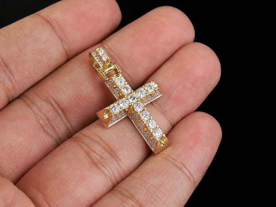 1.25 Inch Lab Grown Diamond 3D Solitaire One Row Cross Pendant
