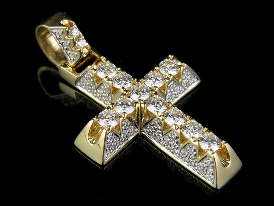 1.25 Inch Lab Grown Diamond 3D Solitaire One Row Cross Pendant