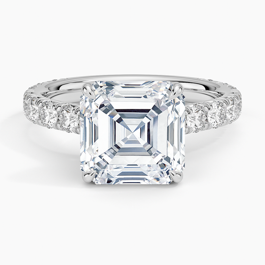 4Ct Asscher Lab Grown Diamond Three-Quarter Coverage Diamond Ring