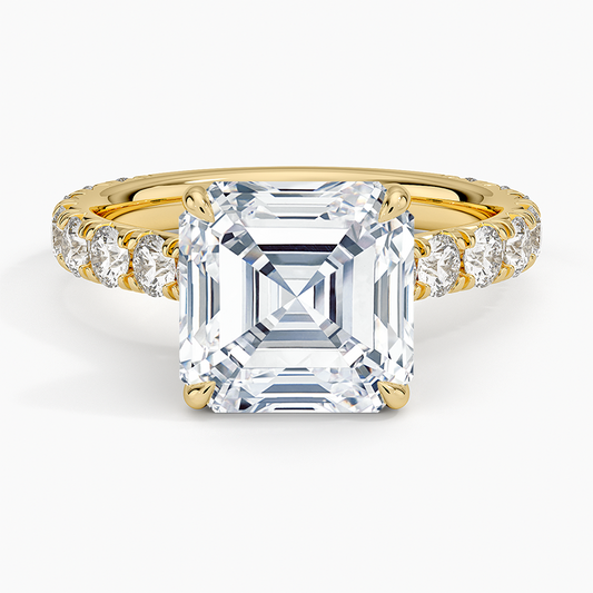 4Ct Asscher Lab Grown Diamond Three-Quarter Coverage Diamond Ring