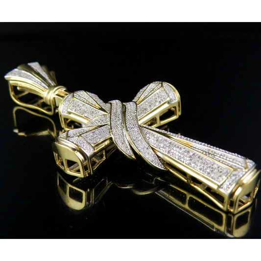 1.3 CTW Pave Set Lab Grown Diamond Drape Cross Charm Pendant