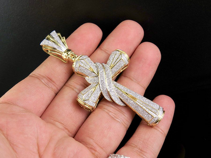 1.3 CTW Pave Set Lab Grown Diamond Drape Cross Charm Pendant