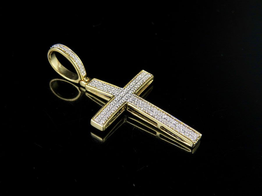 10k Lab Grown Diamond 2 Rows Cross Pendant Charm
