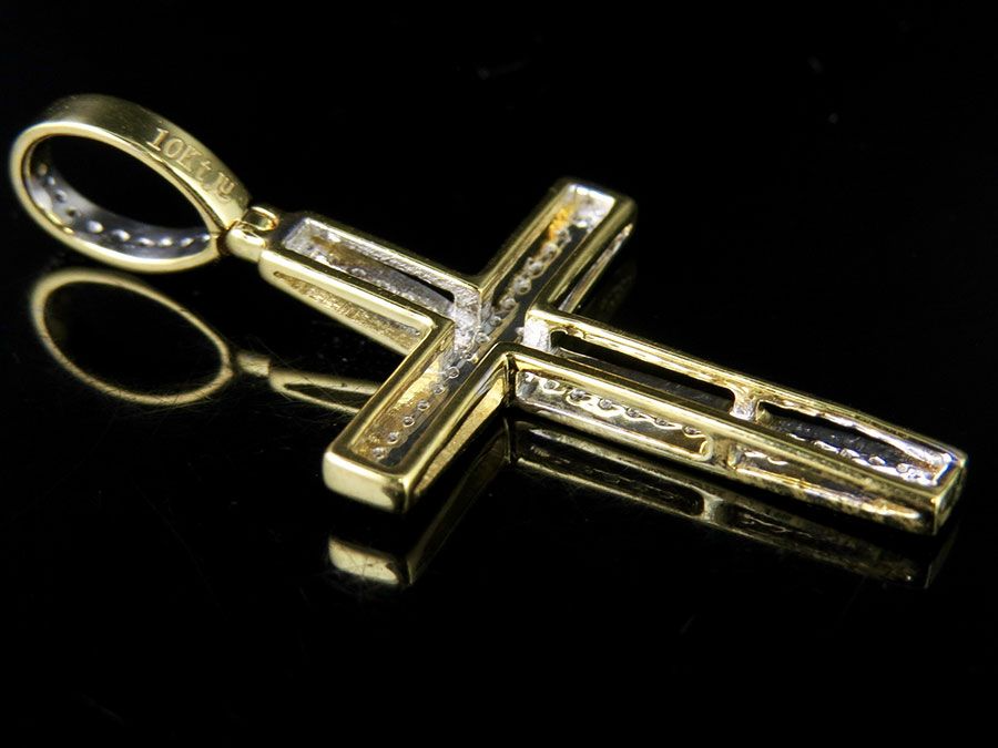 10k Lab Grown Diamond 2 Rows Cross Pendant Charm