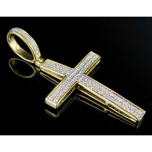 10k Lab Grown Diamond 2 Rows Cross Pendant Charm