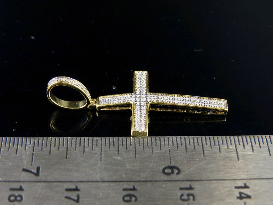 10k Lab Grown Diamond 2 Rows Cross Pendant Charm