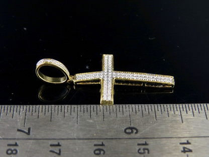 10k Lab Grown Diamond 2 Rows Cross Pendant Charm
