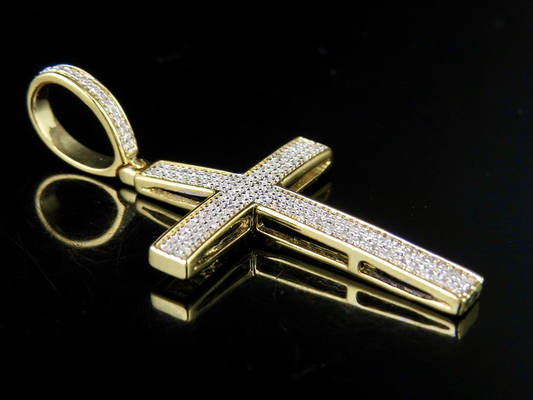 10k Lab Grown Diamond 2 Rows Cross Pendant Charm