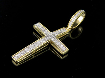 10k Lab Grown Diamond 2 Rows Cross Pendant Charm
