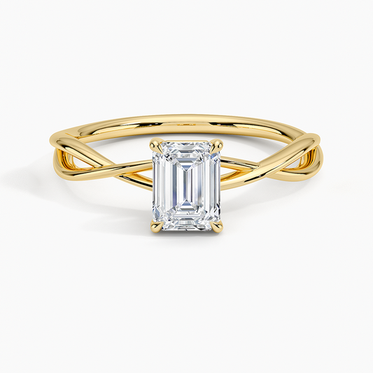 3/4Ct Emerald Lab Grown Diamond Gold Twist Solitaire Ring