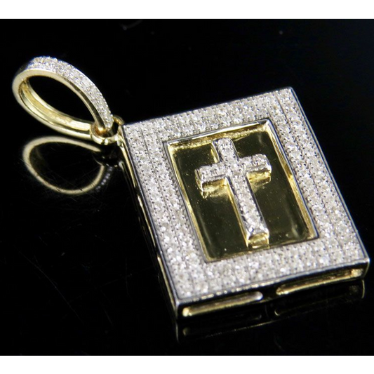 1.3 Inch 10K Lab Grown Diamond Holy Bible Pendant Charm