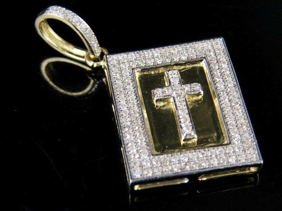 1.3 Inch 10K Lab Grown Diamond Holy Bible Pendant Charm