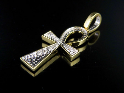 1.4 Inch Lab Grown Diamond 10k Egyptian Ankh Cross Pendant