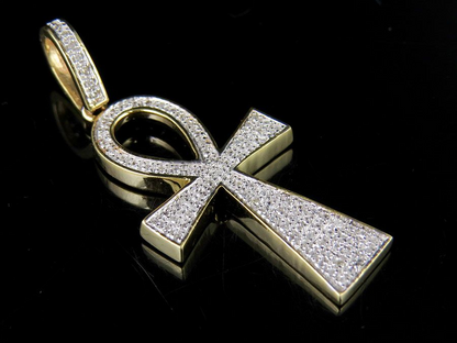 1.4 Inch Lab Grown Diamond 10k Egyptian Ankh Cross Pendant