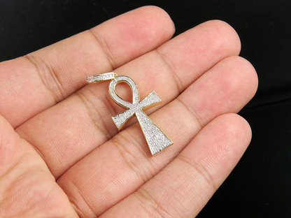 1.4 Inch Lab Grown Diamond 10k Egyptian Ankh Cross Pendant