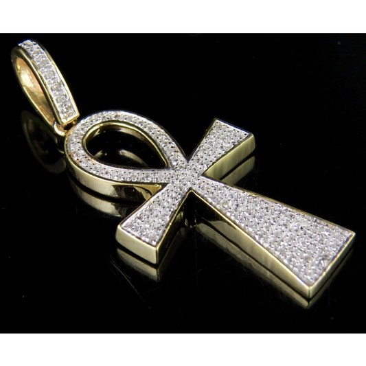 1.4 Inch Lab Grown Diamond 10k Egyptian Ankh Cross Pendant