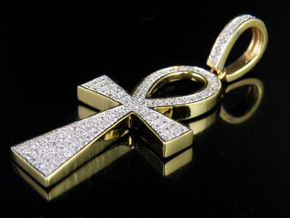 1.4 Inch Lab Grown Diamond 10k Egyptian Ankh Cross Pendant