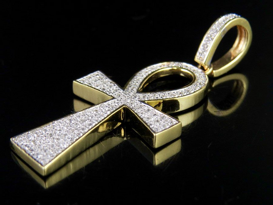 1.4 Inch Lab Grown Diamond 10k Egyptian Ankh Cross Pendant