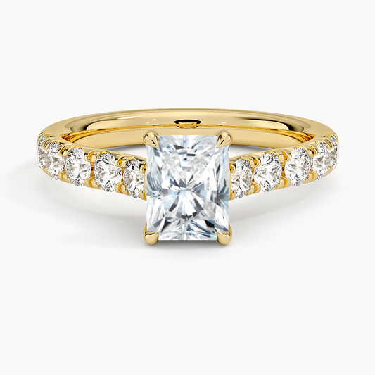 1Ct Radiant Lab Grown Diamond Gold Half-Coverage Diamond Ring