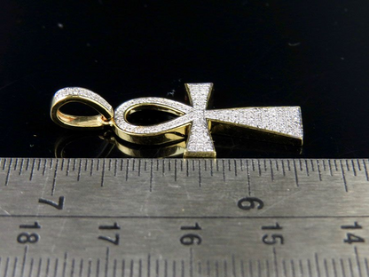 1.4 Inch Lab Grown Diamond 10k Egyptian Ankh Cross Pendant