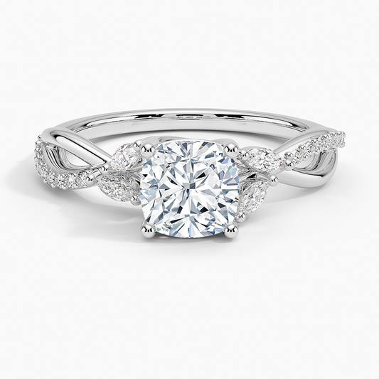 11/4Ct Cushion Lab Grown Diamond Gold Twisted Willow Diamond Ring