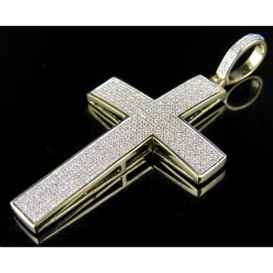 10K Lab Grown Diamond Dome Cross Pendant Charm
