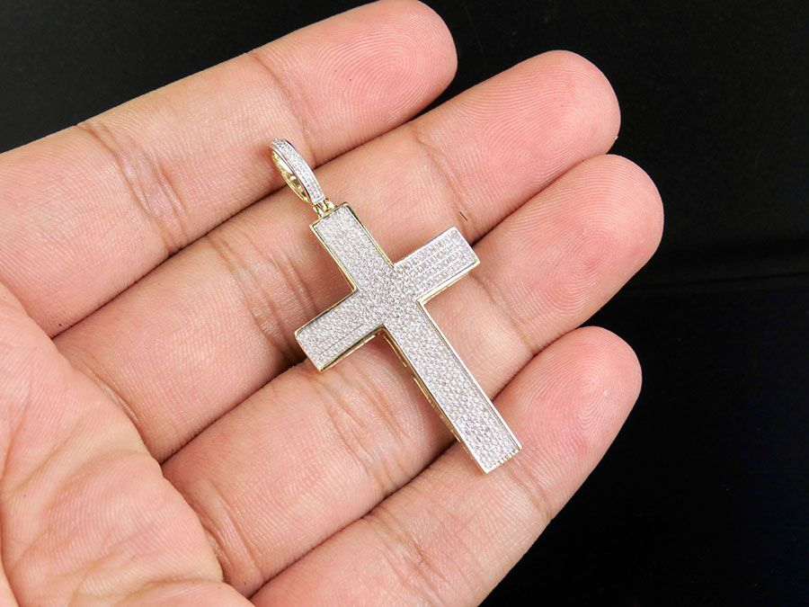10K Lab Grown Diamond Dome Cross Pendant Charm
