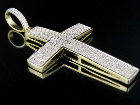 10K Lab Grown Diamond Dome Cross Pendant Charm