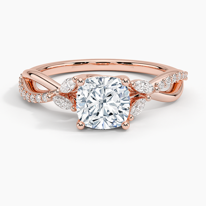 11/4Ct Cushion Lab Grown Diamond Gold Twisted Willow Diamond Ring