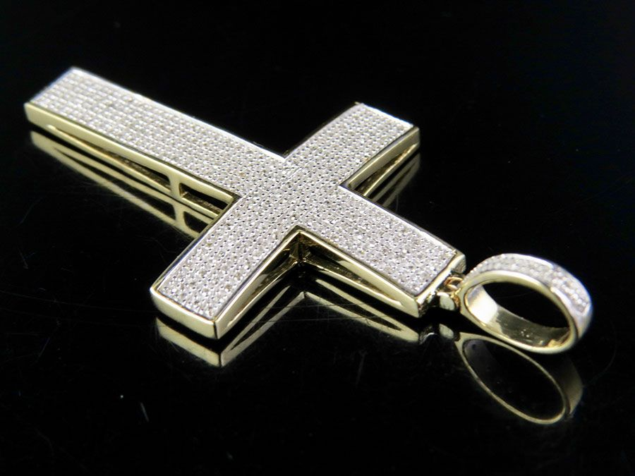 10K Lab Grown Diamond Dome Cross Pendant Charm
