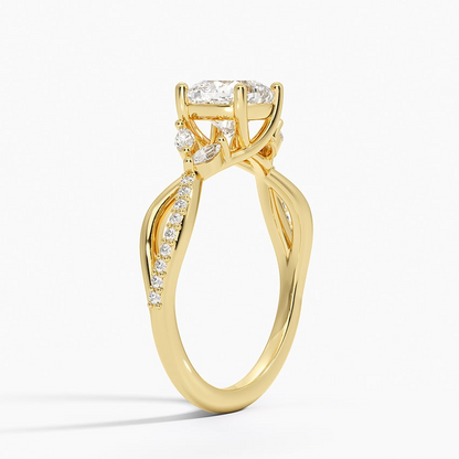 11/4Ct Cushion Lab Grown Diamond Gold Twisted Willow Diamond Ring