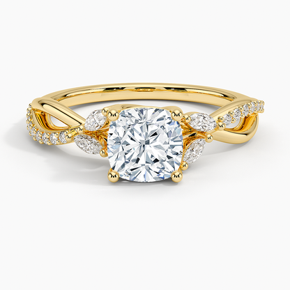 11/4Ct Cushion Lab Grown Diamond Gold Twisted Willow Diamond Ring