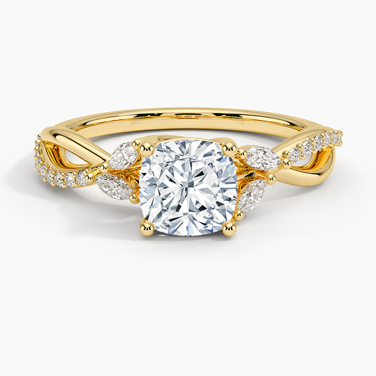 11/4Ct Cushion Lab Grown Diamond Gold Twisted Willow Diamond Ring