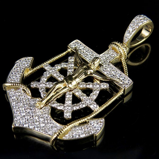 Lab Grown Diamond 10K Anchor Crucified Jesus Cross Pendant