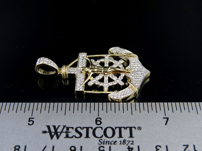 Lab Grown Diamond 10K Anchor Crucified Jesus Cross Pendant
