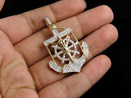 Lab Grown Diamond 10K Anchor Crucified Jesus Cross Pendant