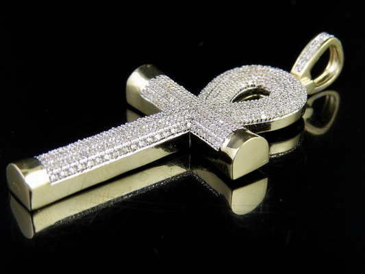 0.95 CTW Lab Grown Diamond 10K Puff Ankh Cross Pendant