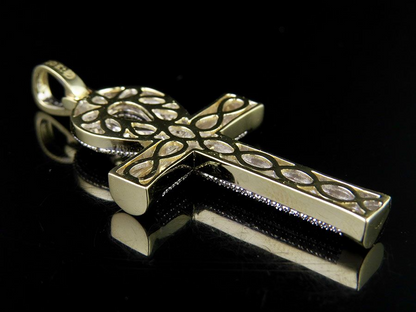 0.95 CTW Lab Grown Diamond 10K Puff Ankh Cross Pendant