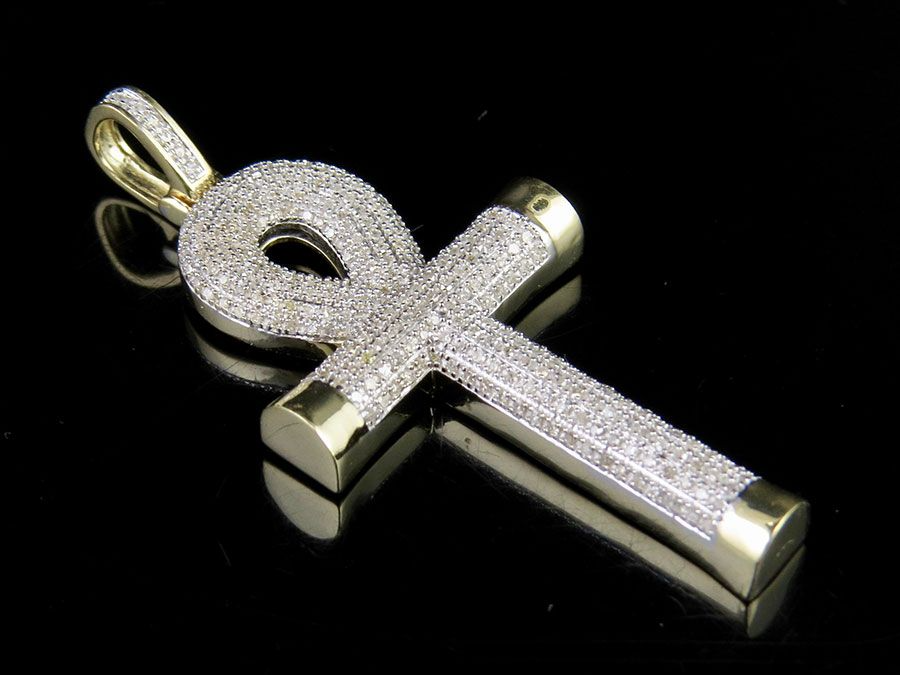 0.95 CTW Lab Grown Diamond 10K Puff Ankh Cross Pendant