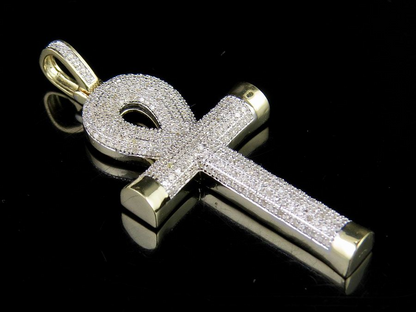 0.95 CTW Lab Grown Diamond 10K Puff Ankh Cross Pendant