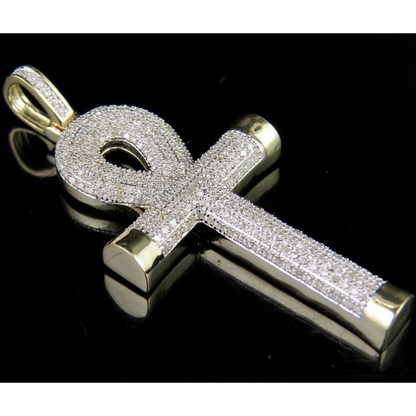 0.95 CTW Lab Grown Diamond 10K Puff Ankh Cross Pendant