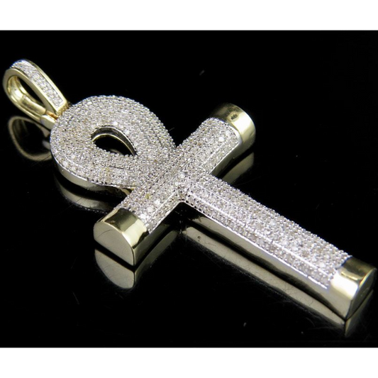 0.95 CTW Lab Grown Diamond 10K Puff Ankh Cross Pendant