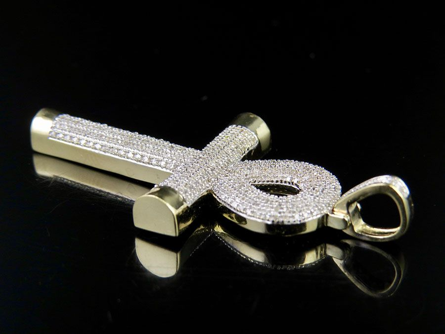 0.95 CTW Lab Grown Diamond 10K Puff Ankh Cross Pendant