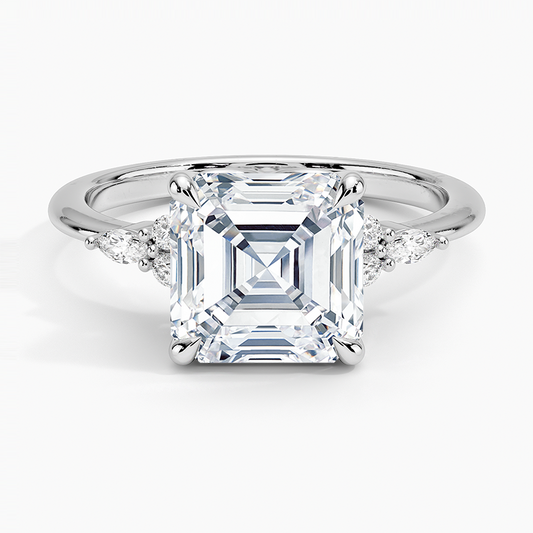3Ct Asscher Lab Grown Diamond Cluster Engagement Ring