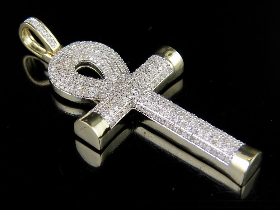 0.95 CTW Lab Grown Diamond 10K Puff Ankh Cross Pendant