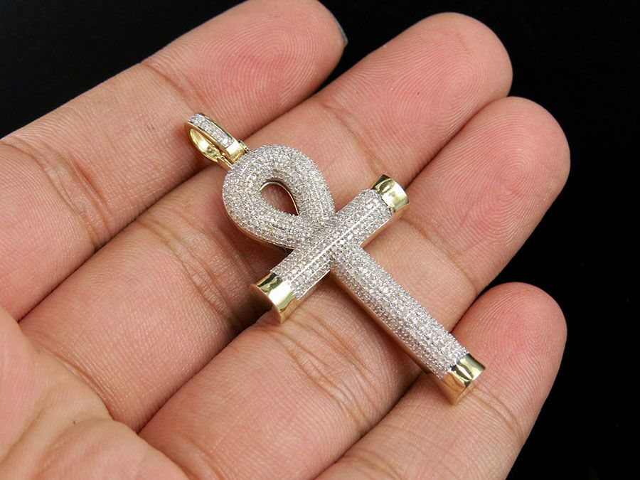 0.95 CTW Lab Grown Diamond 10K Puff Ankh Cross Pendant