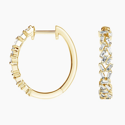 1/4 CTW Baguette Diamond Cluster Hoop Earrings In Yellow Gold